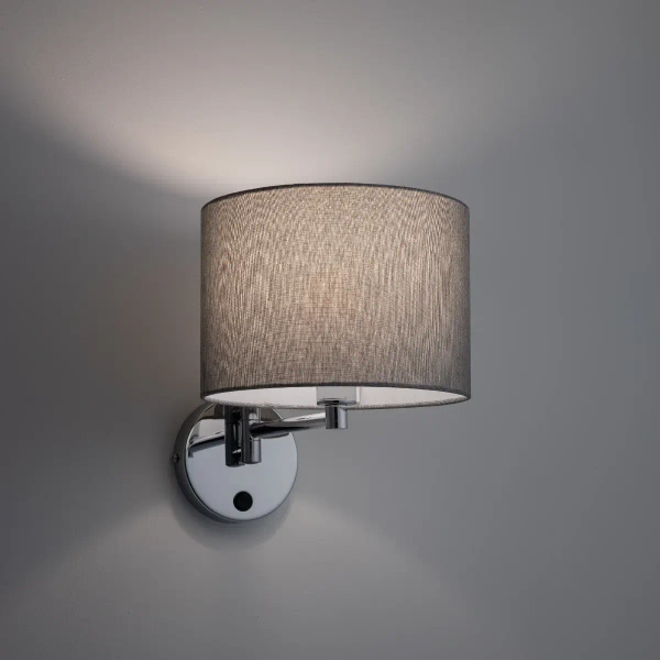 Tkaninowa lampa ścienna HOTEL MOOD 11788 z włącznikiem chrom szara