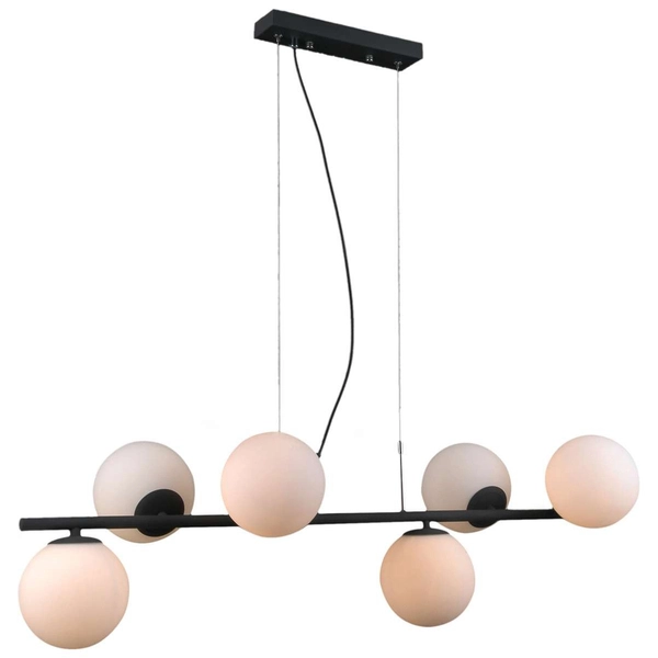Modernistyczna LAMPA wisząca RADDI PND-5510-6-BK Italux metalowa OPRAWA zwis szklane kule grafitowe białe
