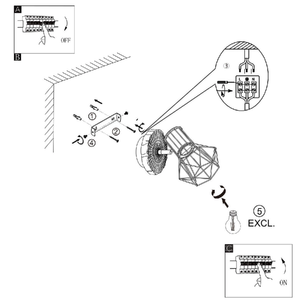 Ruchomy kinkiet Priska 54017W-1 druciany czarny drewno