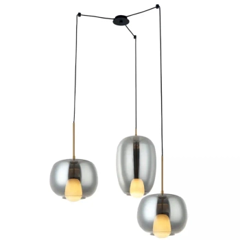 Wisząca potrójna lampa 22148 szklana przydymiona złota