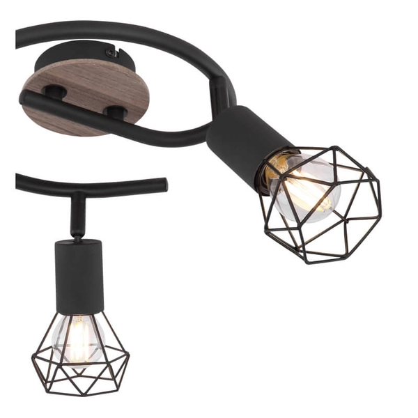 Przysufitowa lampa kierunkowa Xara 54802S-3H czarna drewno