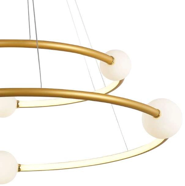 Dekoracyjna LAMPA wisząca LOZANNA PND-20112035-2A-GD Italux metalowa OPRAWA zwis LED 86W 3000K pierścienie rings kule brąz białe