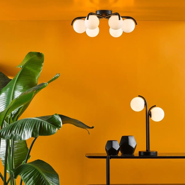 Podwójna stołowa lampa Orlena ORL4222 do sypialni kula czarna biała