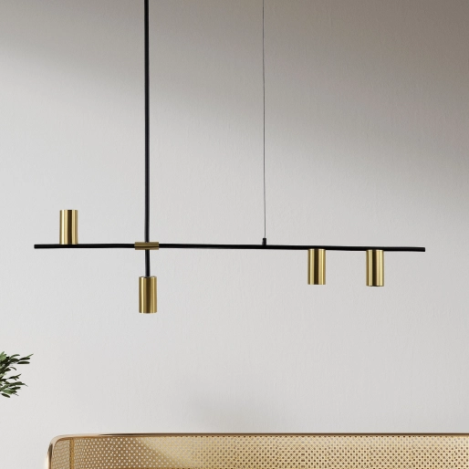 Wisząca lampa do sypialni ARIZONA LP-074/4PL BK/GD złote tuby na listwie zwis
