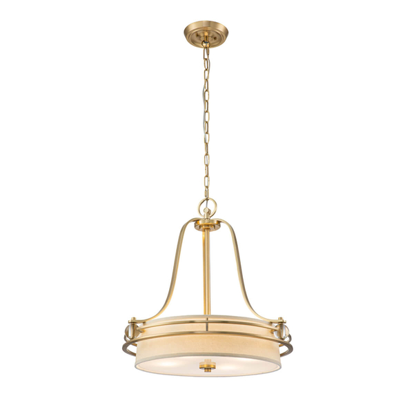 Lampa wisząca łańcuchowa Gotham QZ-GOTHAM-P-BB Quoizel tkaninowy abażur mosiądz