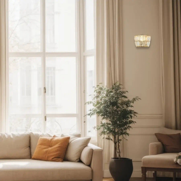 Ścienny kinkiet kryształowy 23050 glamour do jadalni mosiądz