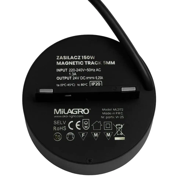 Zasilacz do szyn magnetycznych 150W Magnetic Track ML2172 okrągły czarny