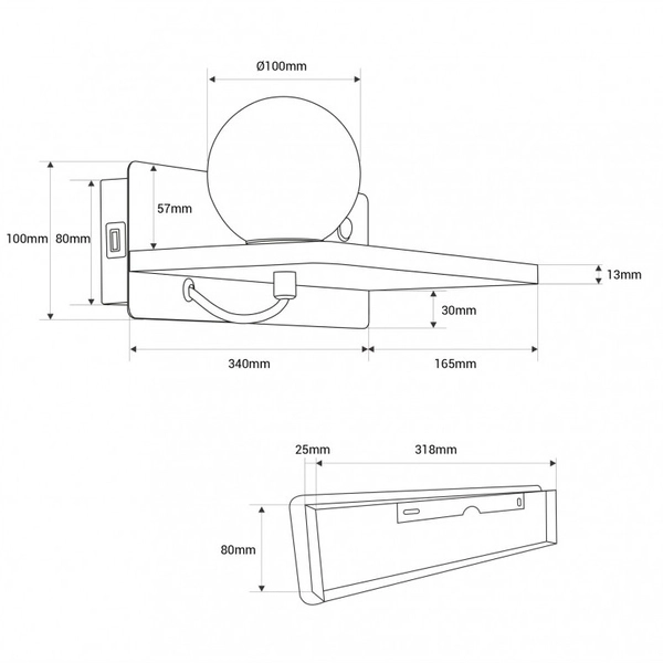 Kinkiet ścienny z półeczką Bardi ABR-KUSBK Abruzzo kula czarny drewniany