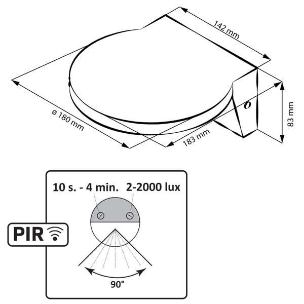 Kinkiet zewnętrzny z czujnikiem TESA 324030 LED 10W 4000K IP54 czarny biały