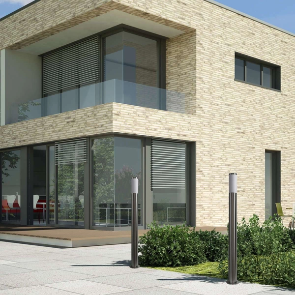 Słupek LAMPA stojąca LIVIA 200495 Polux metalowa OPRAWA zewnętrzna do ogrodu outdoor IP44 satyna