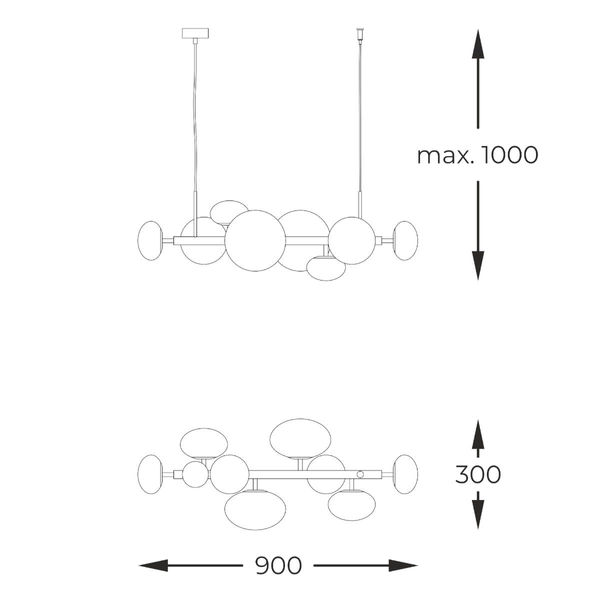 Molekułowa lampa wisząca Omi 1193 Zumaline szklana do kuchni złota biała