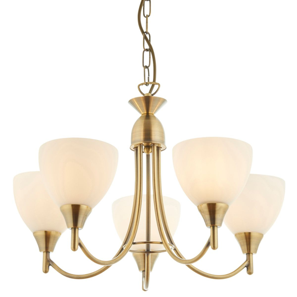 Lampa wisząca 5-punktowa Alton 1805-5AN szkło opalowe antyczny mosiądz