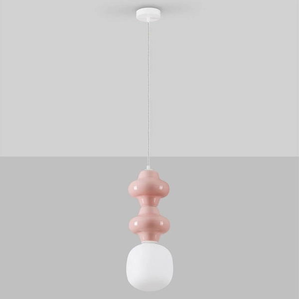 Wisząca lampa ceramiczna VILROSA LE44561 nad stół różowa biała