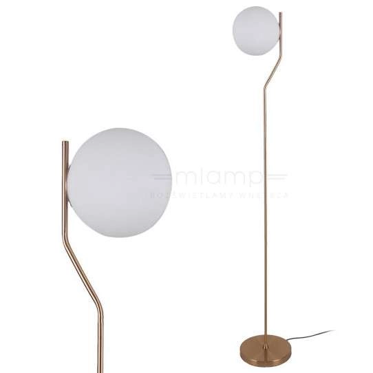 Podłogowa LAMPA stojąca CARIMI FL-3300-1-HBR Italux metalowa OPRAWA szklana kula mosiądz biała