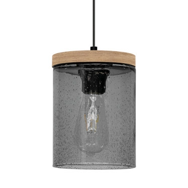 Loftowa lampa wisząca MONSUN 161859151 szklany zwis tuba przydymiony drewno