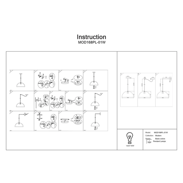 Zwisająca lampa sypialniana Basic colors MOD168PL-01W Maytoni kopuła biały