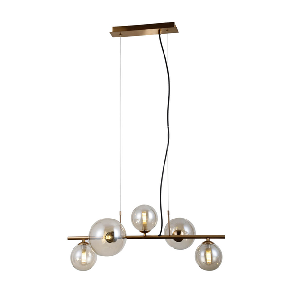 Szklana lampa wisząca Canello PND-406007-5-HBR Italux molekuły mosiądz miodowy