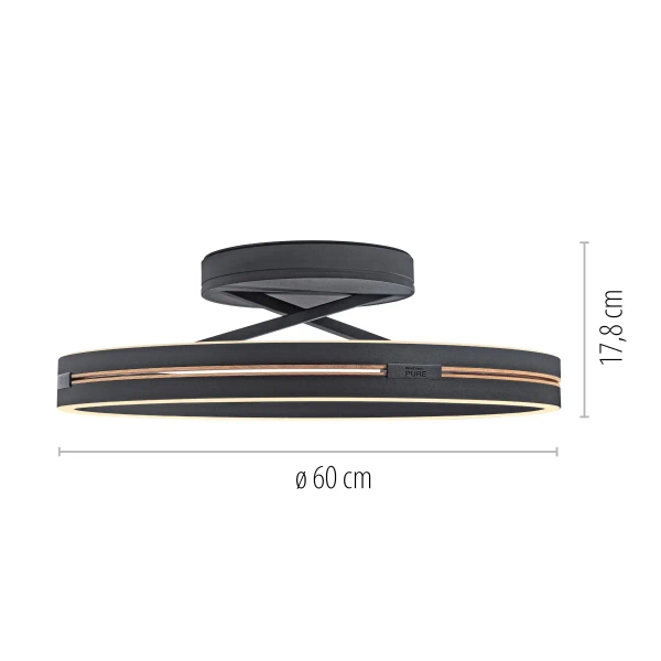 Sterowany pilotem plafon PURE E-LOOP czarny 6552-18 1xLED 33W 2700-5000K ze zmienną barwą