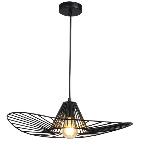 Industrialna LAMPA wisząca ABANO 317186 Polux druciana OPRAWA metalowy ZWIS loftowy czarny kapelusz