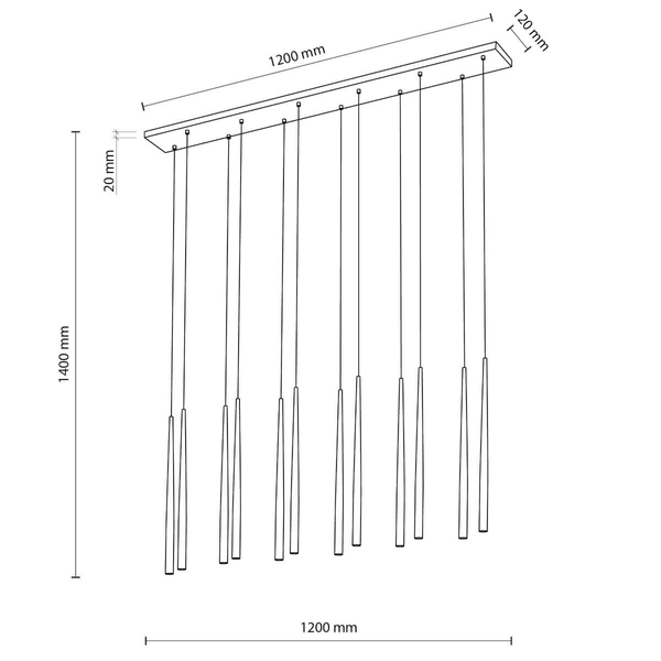 Zwisająca lampa na listwie Piano 10115 tubki sople metalowa czarna