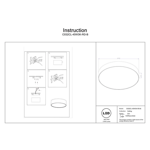 Plafon jadalniany Zon C032CL-45W3K-RD-B Maytoni LED 45W 3000K czarny