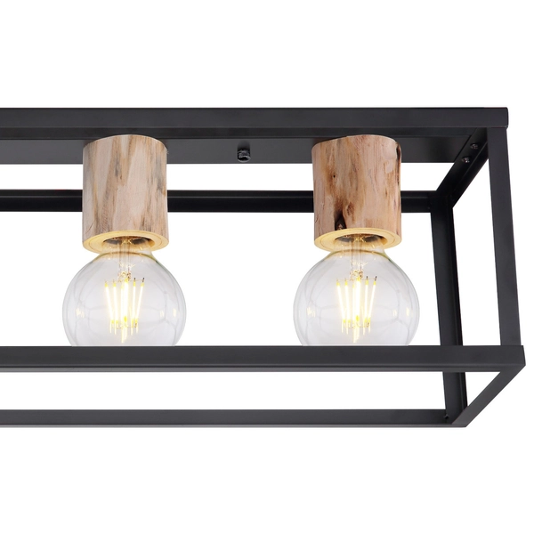 Plafon LAMPA sufitowa HAGAR 15476-4D Globo metalowa OPRAWA skandynawska klatka prostokątna hygge czarna drewniana czarna drewni