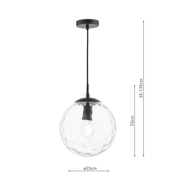 Kulista lampa wisząca Ripple SP72-RIP8808 szklana kula czarny przezroczysty