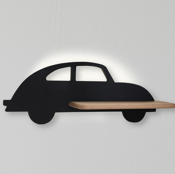 Drewniana lampa ścienna Kids Car 21-85078 LED 5W 4000K półka czarny drewno