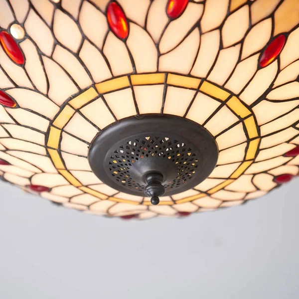 Sufitowa lampa tiffany Dragonfly 70723 witraż do jadalni beżowa kolorowa