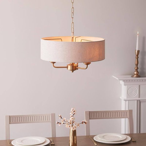 Wisząca lampa na łańcuchu Highclere 110723 z abażurem beżowa mosiądz