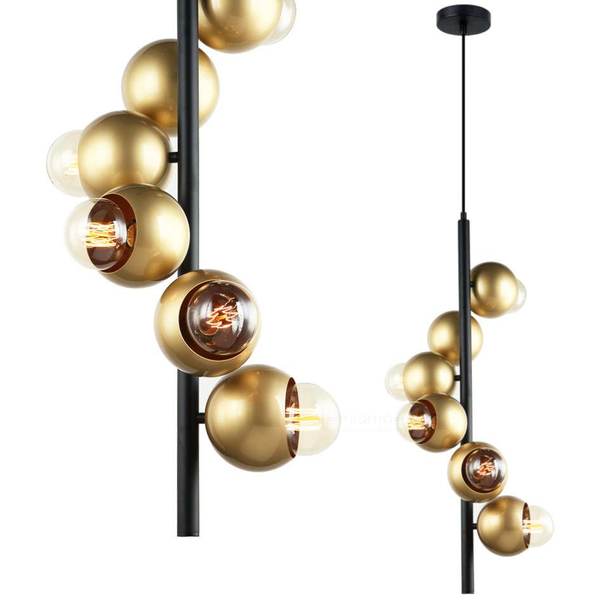 Designerska LAMPA wisząca MALMO PEN-5104-6-BKGD Italux metalowa OPRAWA kule BALLS czarny molekuły złote