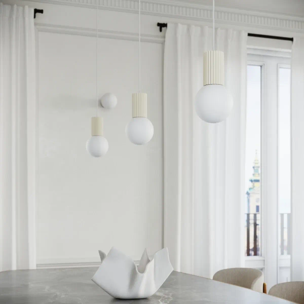 Wisząca lampa minimalistyczna HALO SL.1719 ryflowana kula beżowa