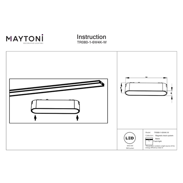 Kuchenna lampa do szyn magnetycznych Basis TR080-1-6W4K-W LED 6W 4000K biała