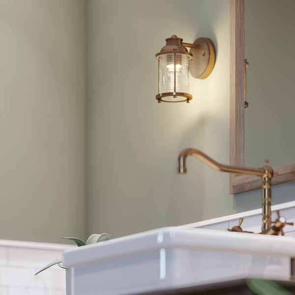 Zewnętrzny kinkiet ścienny Ashland Bay QN-ASHLANDBAY1-NBR-BATH Quintiesse IP44 mosiądz