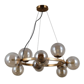 LAMPA wisząca MONTORA PND-30223-11A Italux modernistyczna OPRAWA zwis pierścień szklane kule mosiądz przydymione