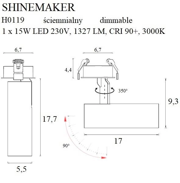 Metalowy reflektorek podtynkowy SHINEMAKER H0119 tuba LED 15W 3000K biała