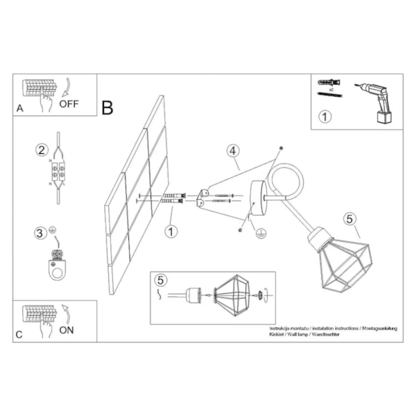 Lampa ścienna ARTEMIS SL.1108 czarna industrialna druciana E14