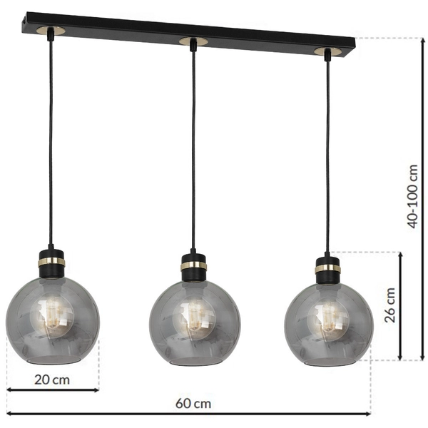 Loftowa LAMPA wisząca OMEGA MLP6531 Milagro okrągła OPRAWA szklany ZWIS kule na listwie czarne przezroczyste