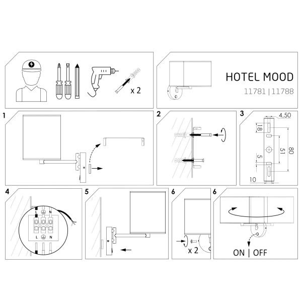 Tkaninowa lampa ścienna HOTEL MOOD 11788 z włącznikiem chrom szara