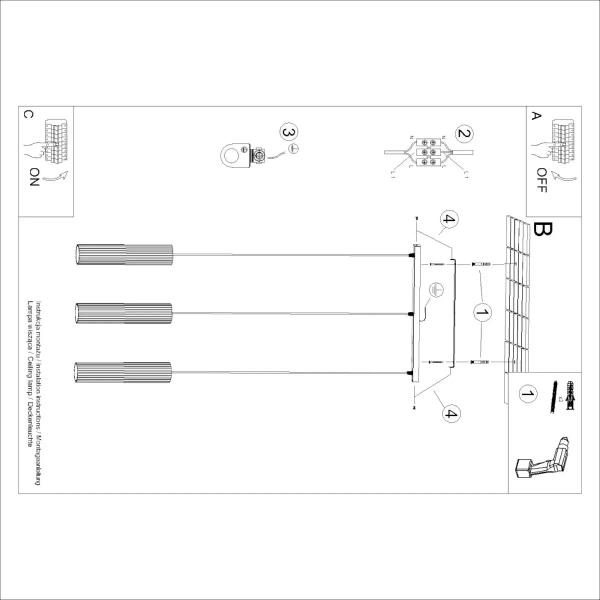 Lampa wisząca potrójna KARBON SL.1575 tubka podłużna czarna