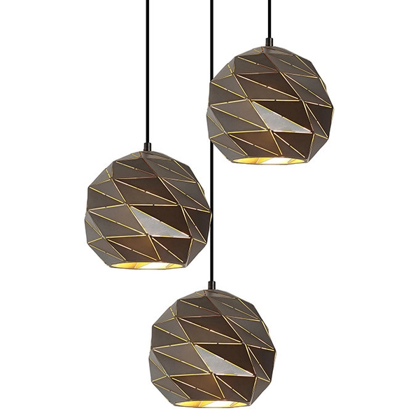 Geometryczna LAMPA wisząca PALERMO PND-2424-3S-GR+GD Italux metalowa OPRAWA zwis kaskada grafitowa