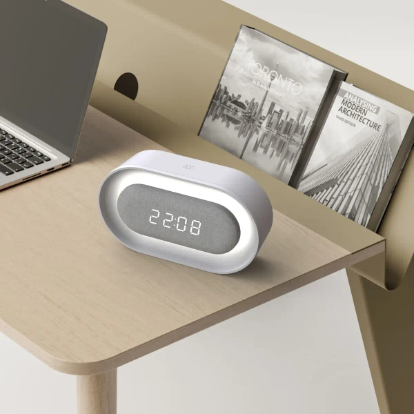 Lampka nocna z budzikiem Kaja 328137 LED 1,3W 3000K biała szara