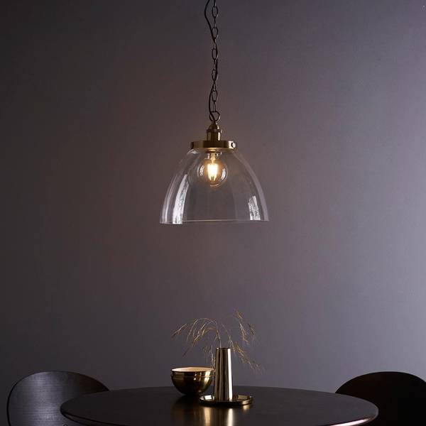 Wisząca lampa nad stół Hansen Grand 102926 szklana mosiądz przezroczysta