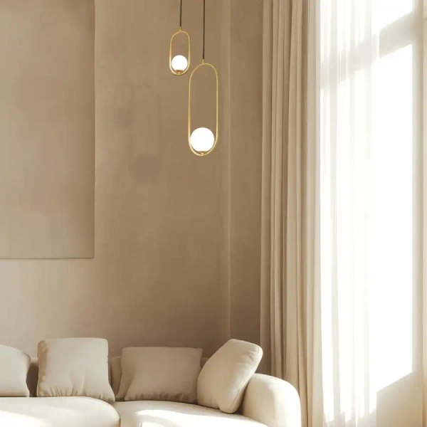 Wisząca kulista lampa do jadalni 23136 szklana nad biała złota