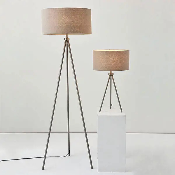 Podłogowa lampa na trójnogu Tri 66987 z abażurem nikiel szary