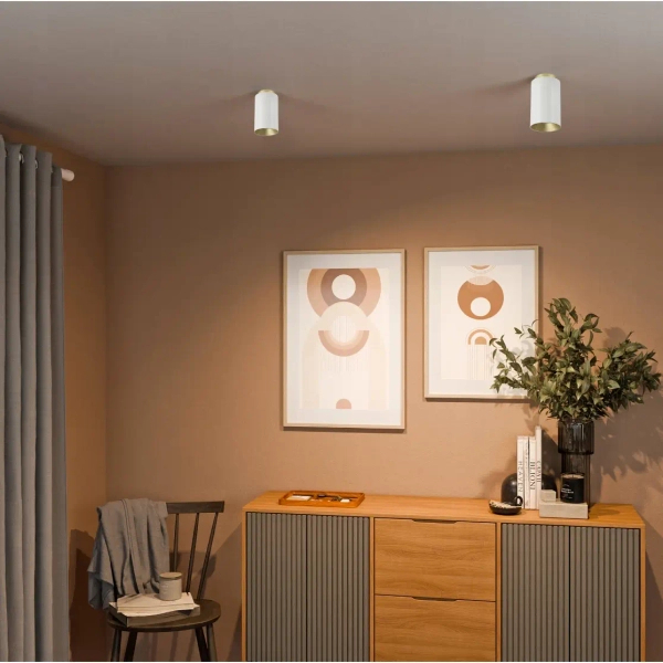 Sufitowa lampa spot CGSPOTLEDWHITEGOLD15 metalowa tuba biała złota