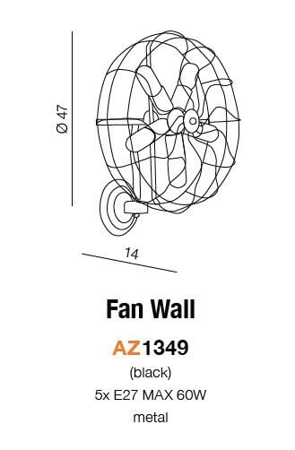 Ścienna lampa pokojowa Fan industrial druciana czarna