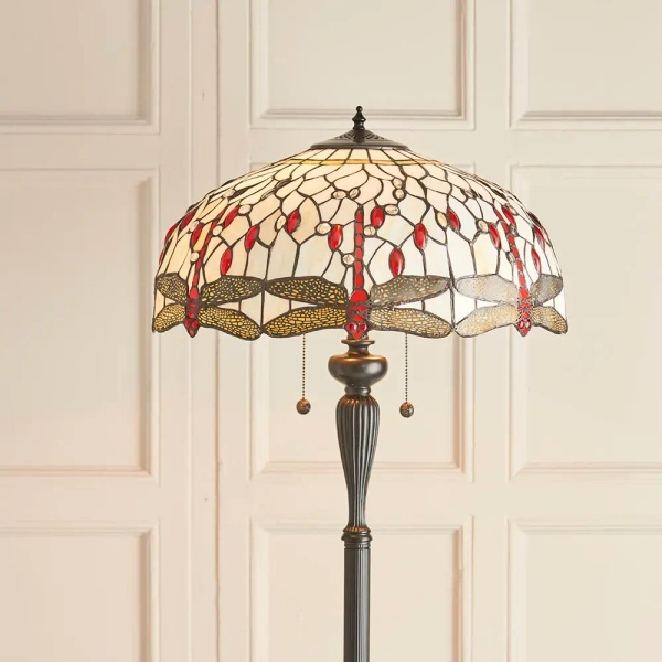 Podłogowa lampa szklana Dragonfly 70940 tiffany z włącznikiem kolorowa