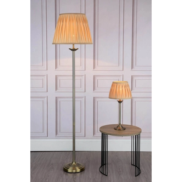 Podłogowa lampa do salonu Hatton HAT4975 z abażurem mosiądz