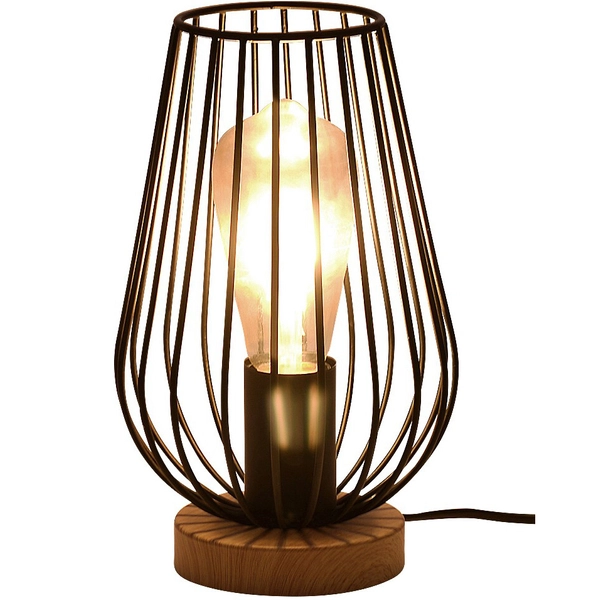 Druciana lampa stołowa Gremio 6915 gabinet metalowa klatka czarna drewno